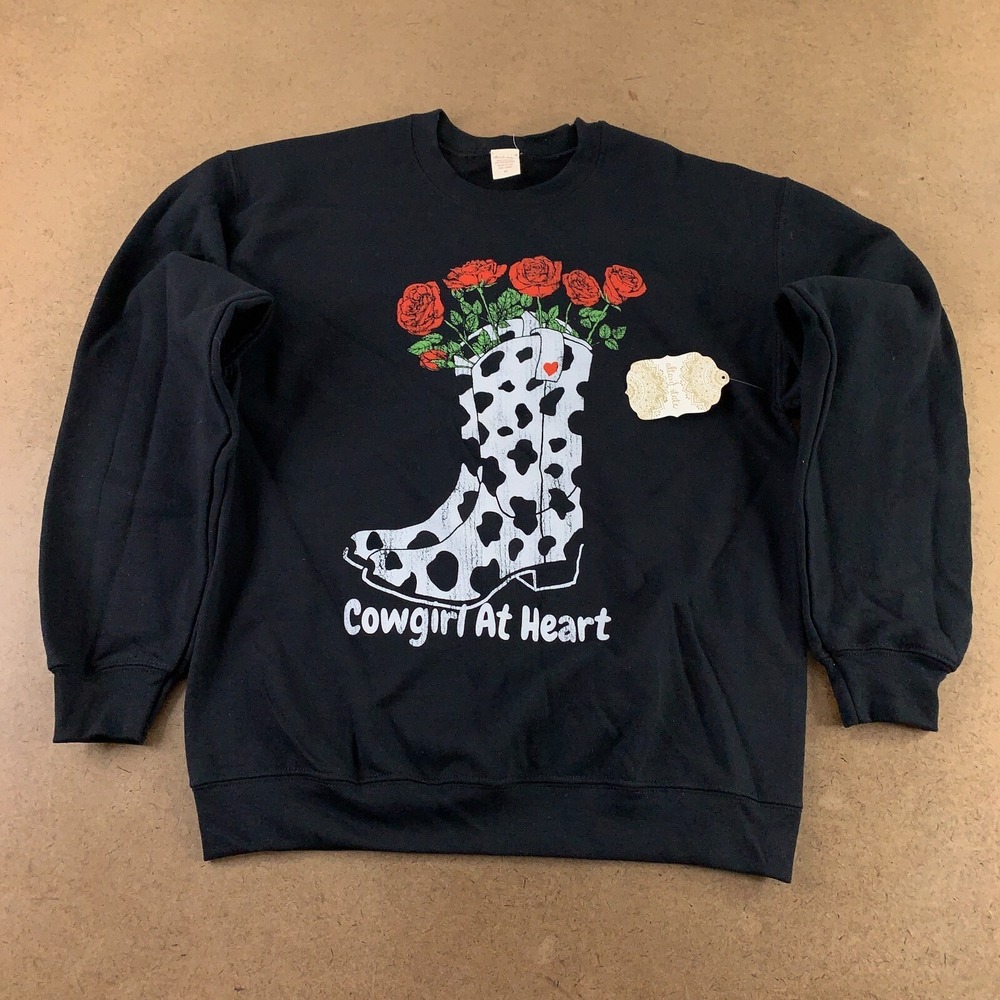 Altar'd State Women's Size Medium Black Cowgirl At‎ Heart Graphic Sweatshirt NWT